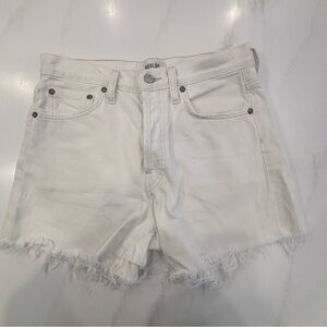 Agolde White High-Rise button fly Frayed Hem Jean Shorts Parker Long size 25